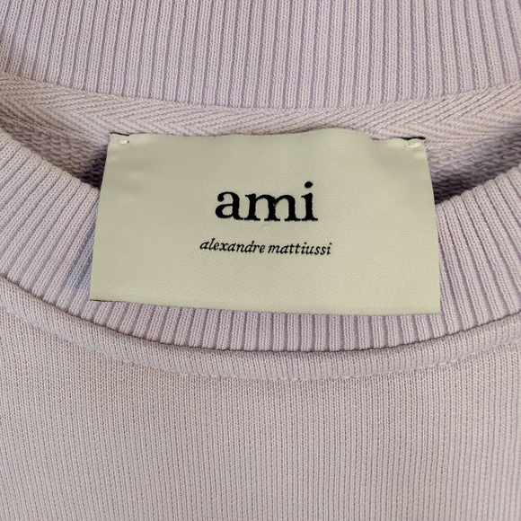 Ami Paris Ami De Cœur Cotton Sweatshirt Lilac Drawstring Waist - Picture 2 of 11